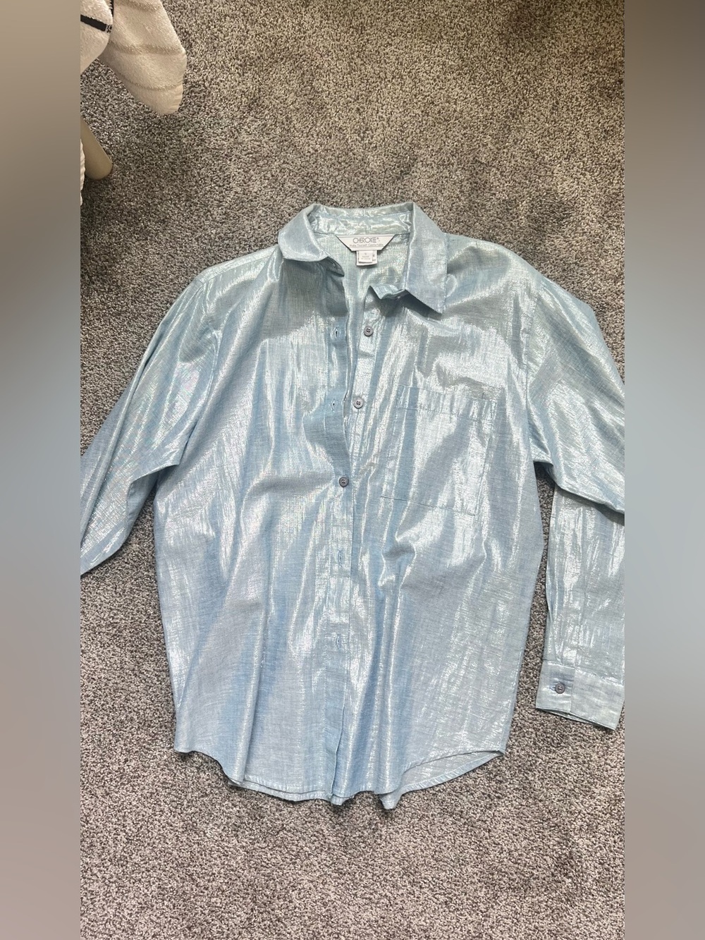 Cherokee Light Blue Metallic Button-Down Shirt